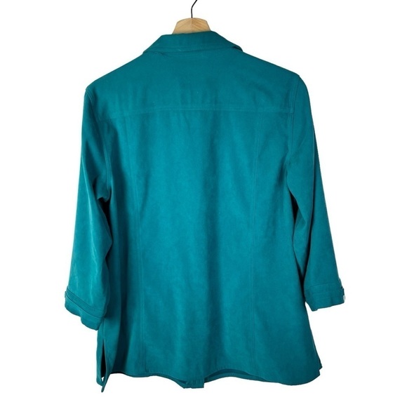 JM Collection Teal Blue Faux Suede Long Sleeve Button Down L - Picture 2 of 7
